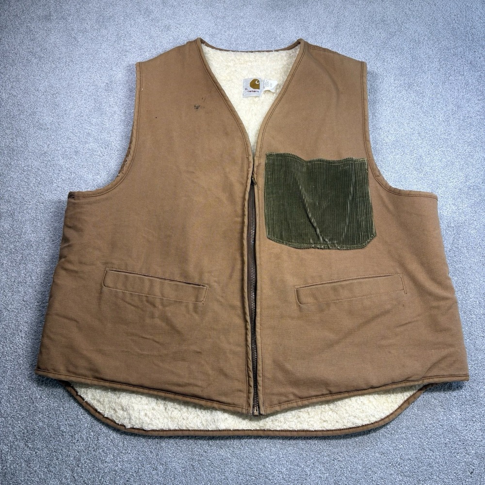 Carhartt 6SV Canvas Duck Vest Vintage Sherpa Lined Corduroy Pocket Size XL USA